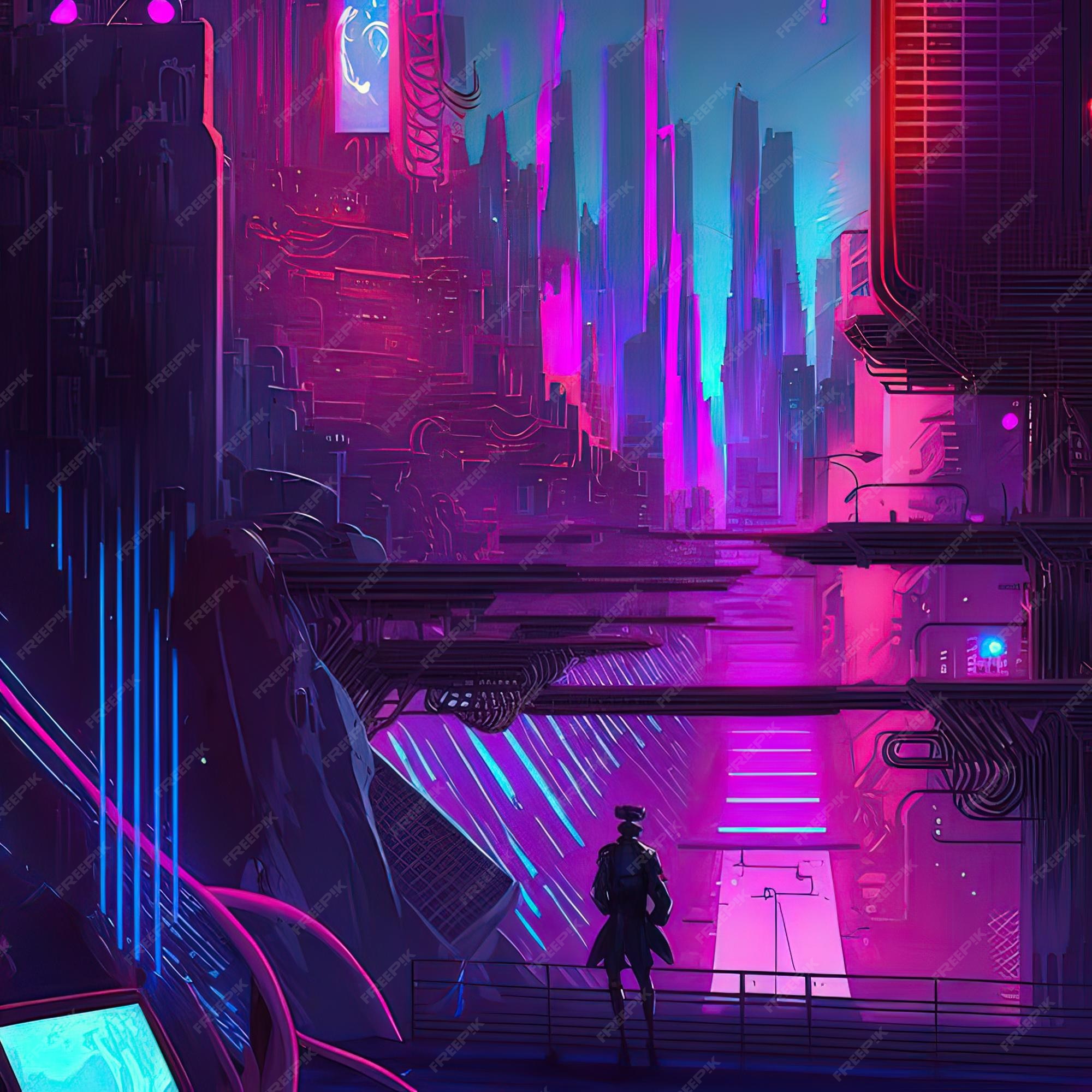 Cyberpunk industrial abstract future wallpaper conceito futurista noite  rosa paisagem urbana ilustração 3d