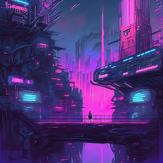 Cyberpunk Industrial Abstract Future Wallpaper Conceito futurista Noite rosa paisagem urbana Ilustração 3D