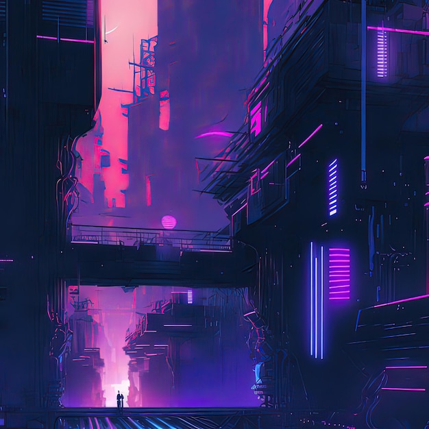 Cyberpunk Industrial Abstract Future Wallpaper Conceito futurista Noite rosa paisagem urbana Ilustração 3D