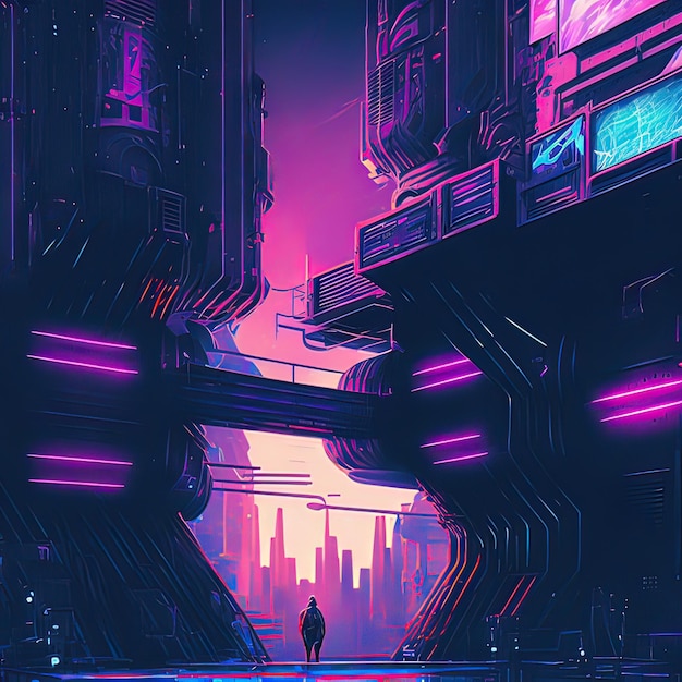 Cyberpunk Industrial Abstract Future Wallpaper Concepto futurista Pink Evening paisaje urbano Ilustración 3D