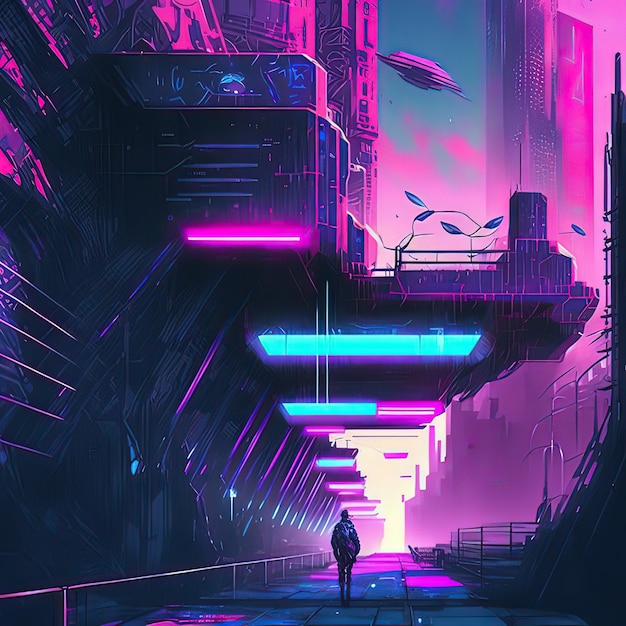 Cyberpunk Industrial Abstract Future Wallpaper Futuristisches Konzept Pink Evening Stadtlandschaft 3D-Illustration