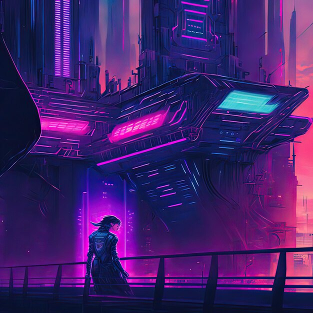 Cyberpunk Industrial Abstract Future Wallpaper Futuristisches Konzept Pink Evening Stadtlandschaft 3D-Illustration