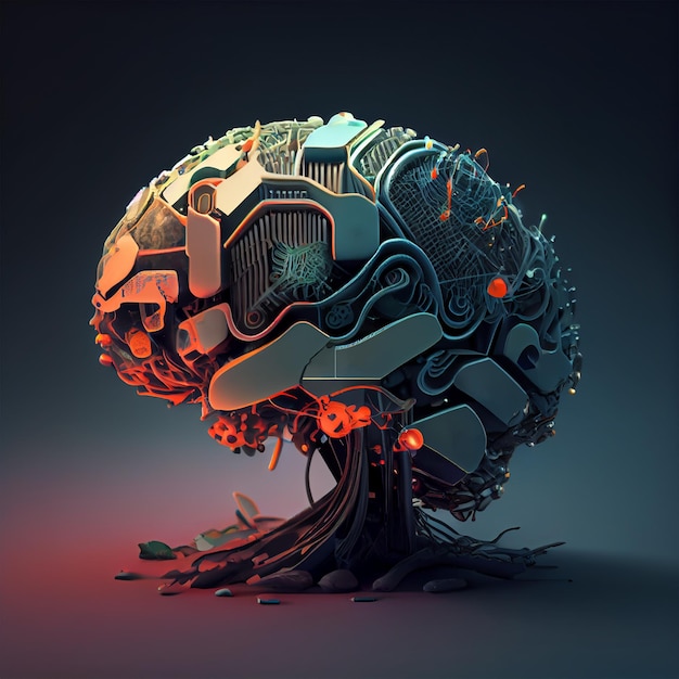 Cyberpunk inteligencia artificial cerebro AI imagen generada