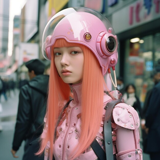 Foto cyberpunk japanische neonstraßenmode