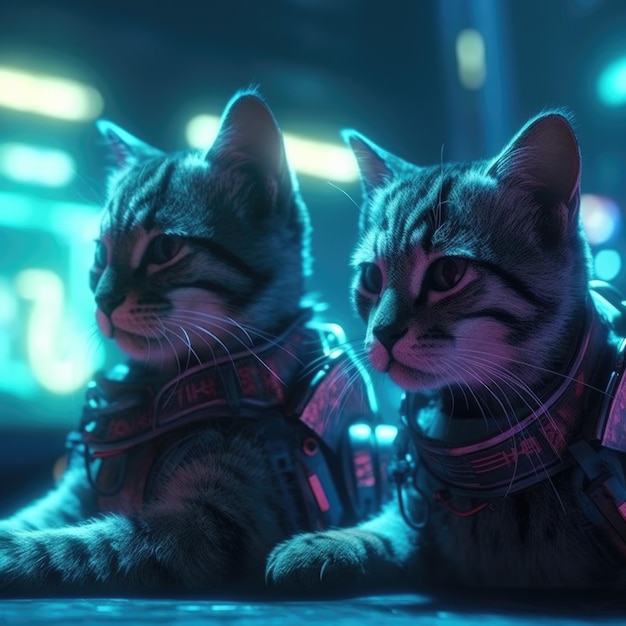 Cyberpunk-Katzen Genrative Ai