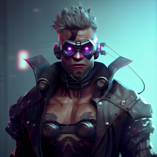 Cyberpunk-Krieger Mann futuristischer Soldat 3D-Darstellung