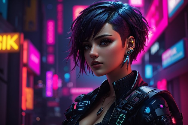 Cyberpunk-Mädchen-Frau-Neon-Hintergrund