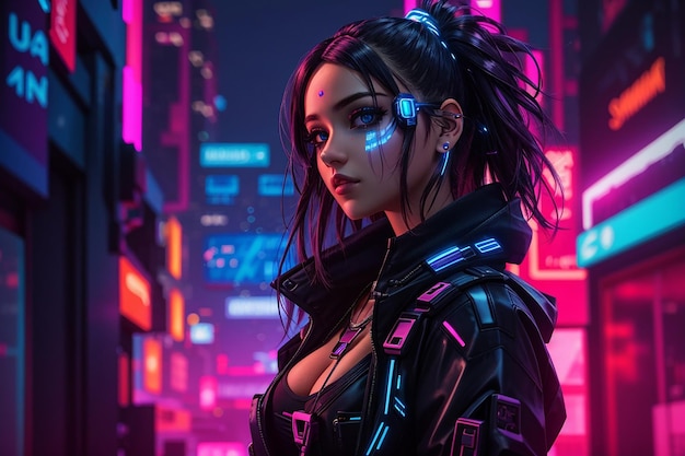 Cyberpunk-Mädchen-Frau-Neon-Hintergrund