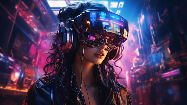 Cyberpunk-Mädchen mit Virtual-Reality-Brille