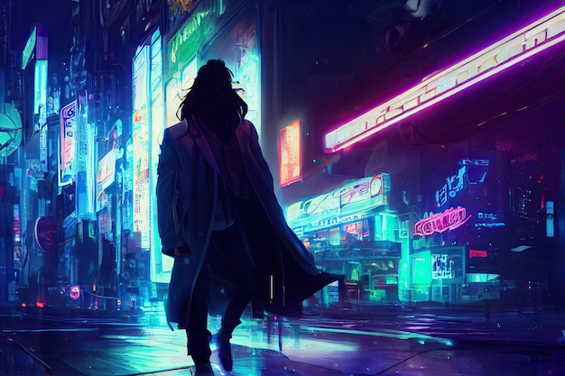 Cyberpunk-Mann in der Stadt