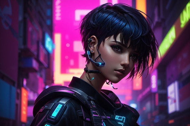 cyberpunk menina mulher fundo neon