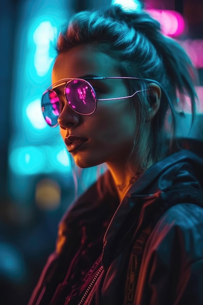 Cyberpunk mujer retrato futurista neón estilo generativo ai