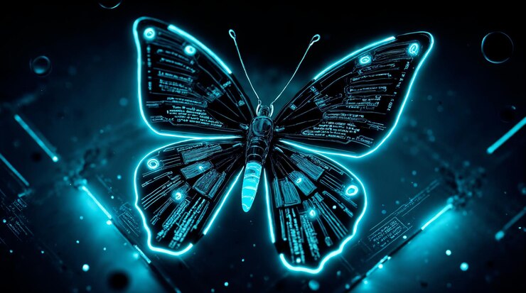 Foto cyberpunk neon butterfly in digital circuitry