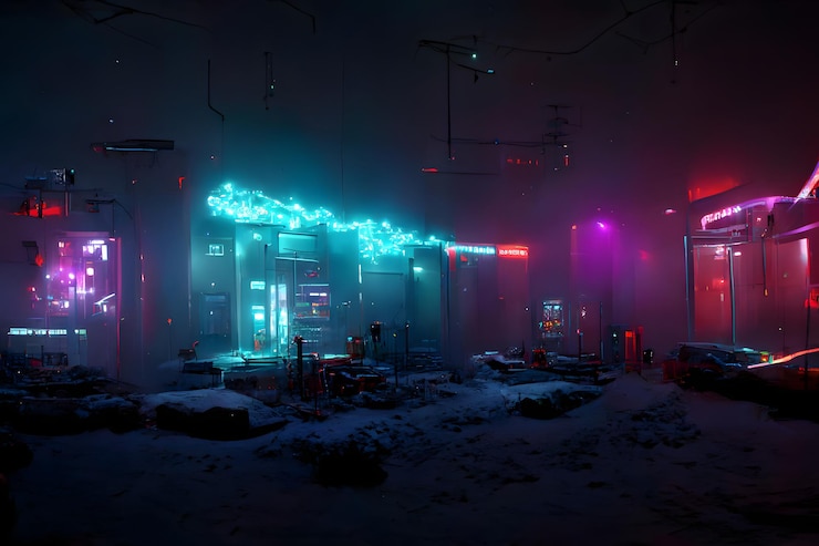 Foto cyberpunk neon iluminado rua da cidade na noite de natal rede neural arte gerada por ai