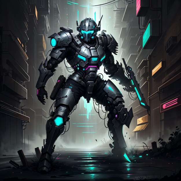 Cyberpunk-Neon-Roboter-Soldat