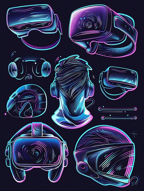Cyberpunk Neon Tape Art con efectos de luz brillante y radiante para el collage de diseño digital moderno