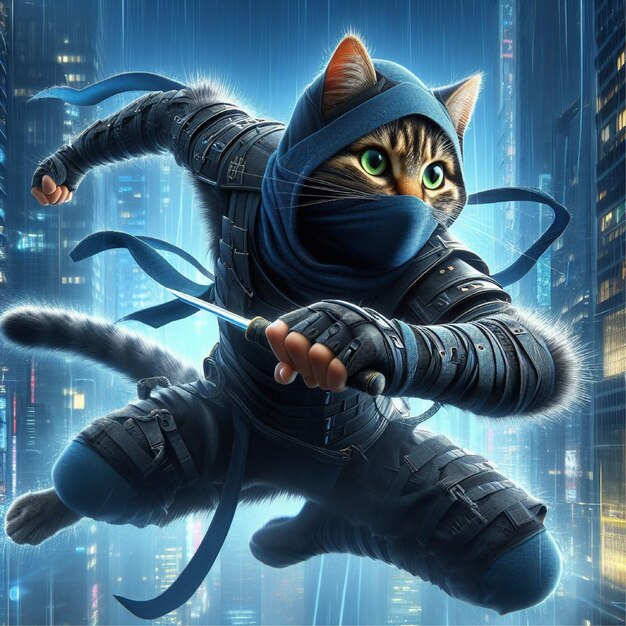 Foto cyberpunk ninja gato generativo ai