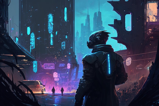 Cyberpunk- oder Smart-City-Ideenmalerei als Hintergrundillustration