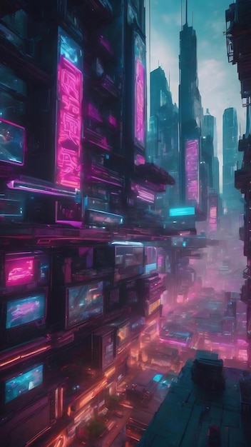 Cyberpunk paisagem de realidade virtual renderização 3D