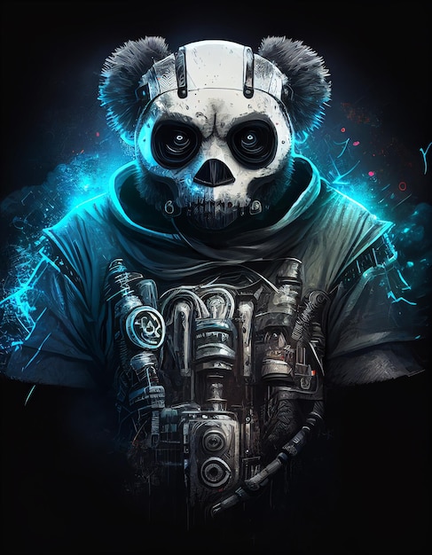 Cyberpunk panda ilustración realista generada por IA