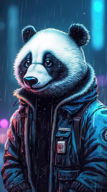 Cyberpunk-Pandabär in der Nacht