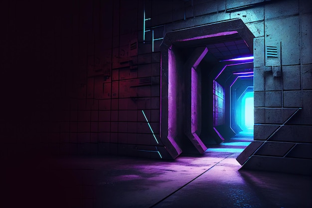 Cyberpunk portal líneas brillantes túnel futurista Generative Ai