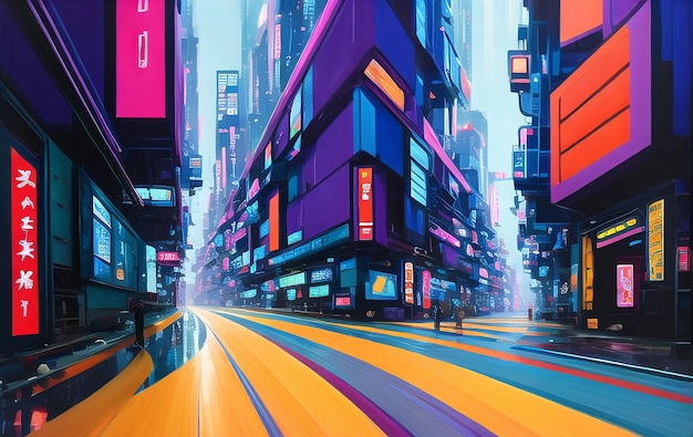 Cyberpunk Poster Estilo años 80 Estilo retro neón futurista paisaje noche ciudad ai generado