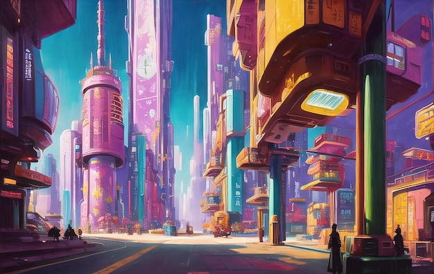 Cyberpunk Poster Estilo años 80 Estilo retro neón futurista paisaje noche ciudad ai generado