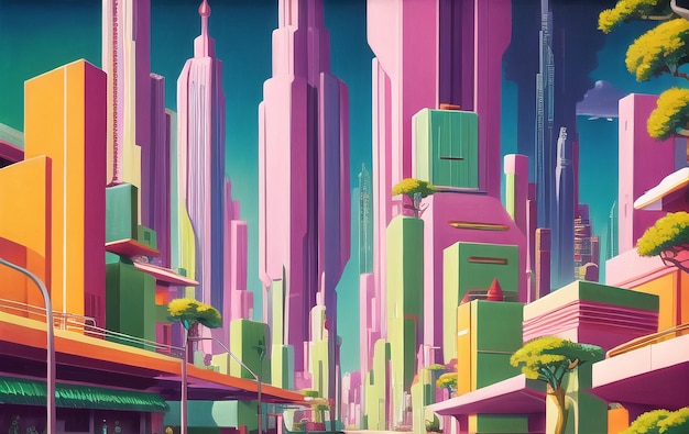 Cyberpunk Poster Estilo dos anos 80 Estilo retrô neon paisagem futurista cidade noturna ai gerado