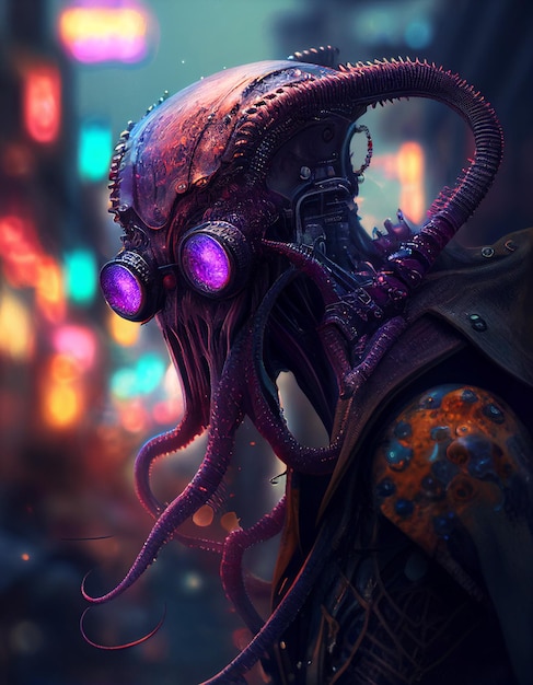 Cyberpunk pulpo realista IA generada