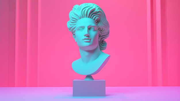 Cyberpunk Renaissance Eine neongeschmückte 3D-Darstellung einer Statue in Büstenform