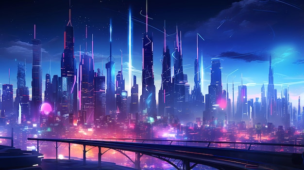 Cyberpunk-Retro-futuristische Stadt mit Neonlichtern
