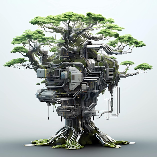 Cyberpunk-Retro-futuristischer Baum mit Neonlichtern