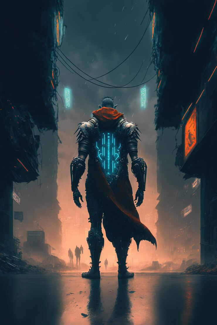 Cyberpunk robot cuerpo completo Circuito abstracto
