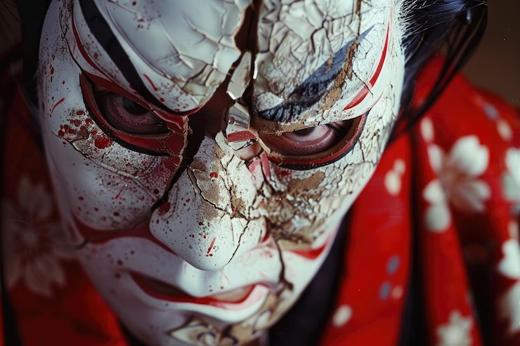 Foto cyberpunk samurai com maquiagem futurista e detalhes intrincados misturando tradicional e moderno aig58