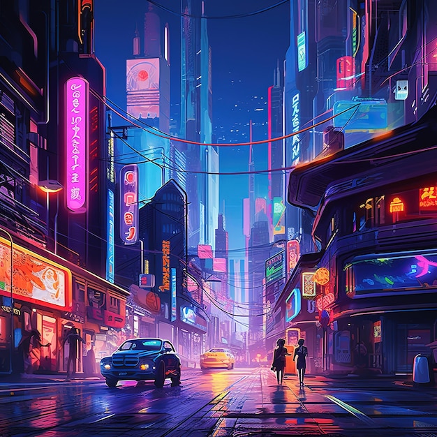Cyberpunk-Stadt, abstrakte Illustration, futuristische Stadt, dystoptische Kunstwerke bei Nacht, 4K-Hintergrundbild