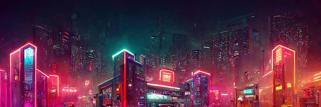 Cyberpunk-Stadtstraße, Nachtansicht, futuristische Stadt, Neonlichter. Nachtstraßenszene, Retro-Zukunft.