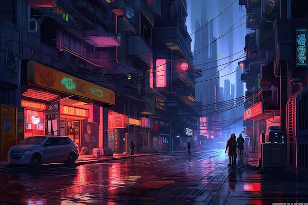 Foto cyberpunk street 2d fundo do jogo móvel ambiente da cidade cyberpunk fundo da cidade de néon gerado por ai