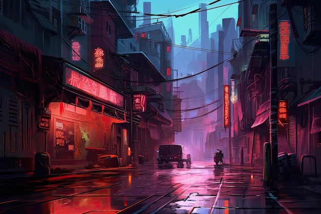 Foto cyberpunk street 2d fundo do jogo para celular ambiente da cidade cyberpunk neon city gerado por ai