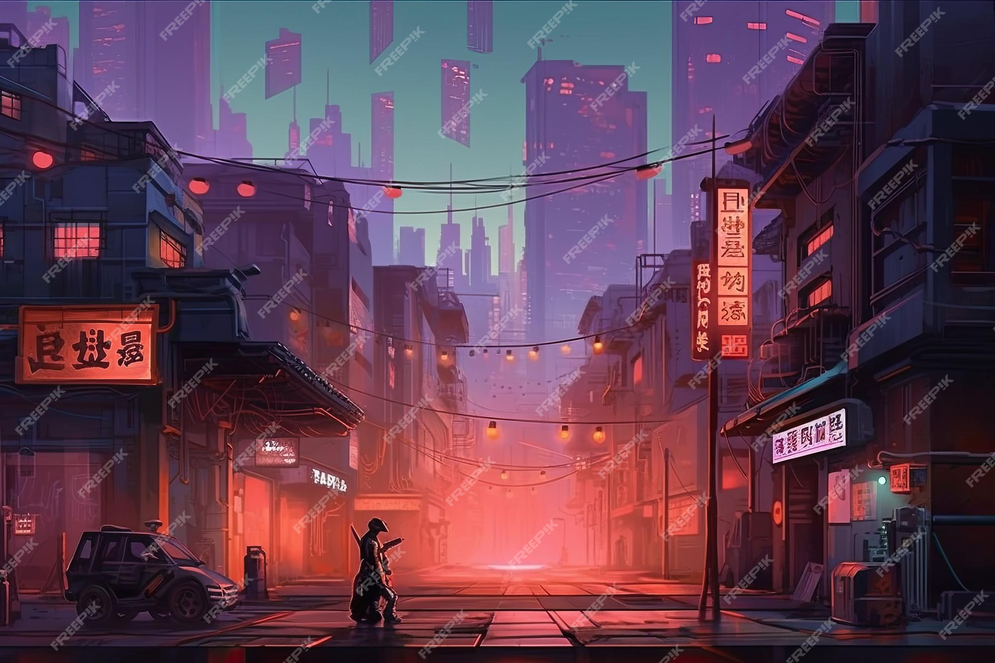 Cyberpunk street 2d fundo do jogo para celular ambiente da cidade