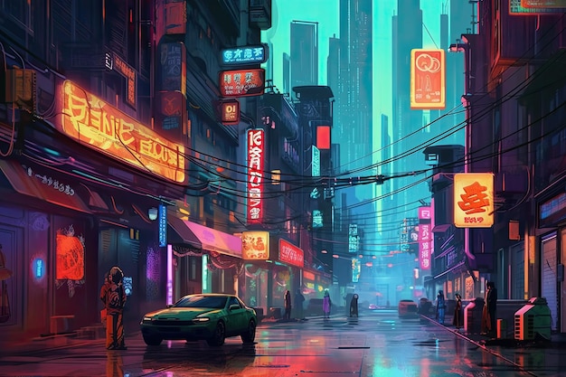 Foto cyberpunk street 2d fundo do jogo para celular ambiente da cidade cyberpunk neon city gerado por ai