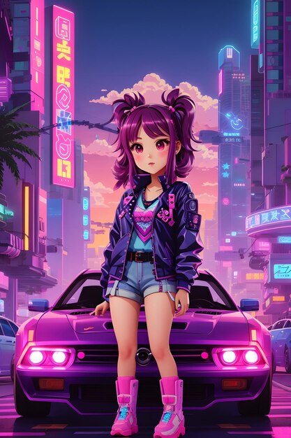 Cyberpunk style cute girl anime neon anime girl cyberpunk anime wallpaper  cute anime girl ai generative