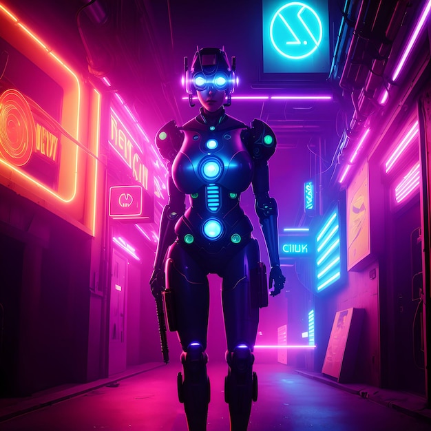 Cyberpunk tecnologia futura cyborg robô punk mulher arte generativa por AI
