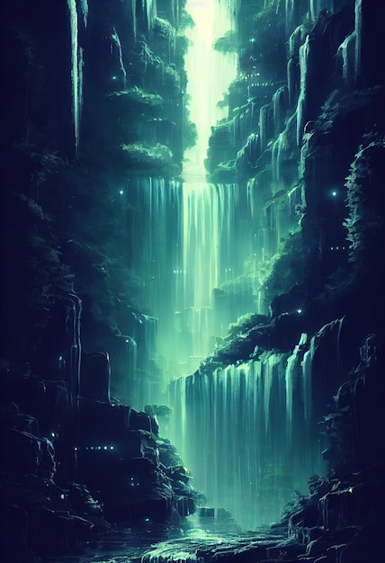 Foto cyberpunk-wasserfall