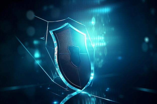 Cybersicherheitskonzept als Schutzschild auf blauem Hintergrund generative KI