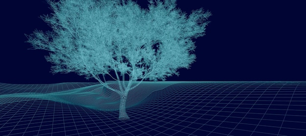 Cyberspace-LandschaftsrasterAbstrakter LandschaftshintergrundVerbindungsstruktur3d-Technologie