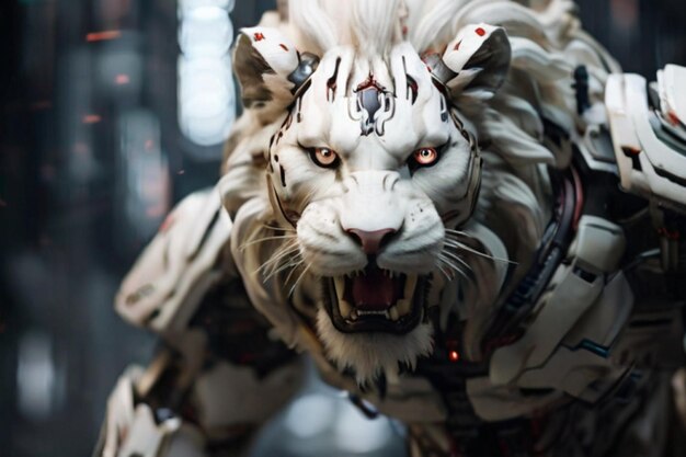 Foto cybertech leão branco selvagem atacando