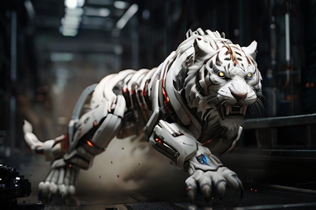 Foto cybertech tigre branco selvagem atacando