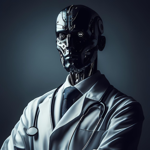 Cyborg Doctor Robot en el trabajo Ética de la IA