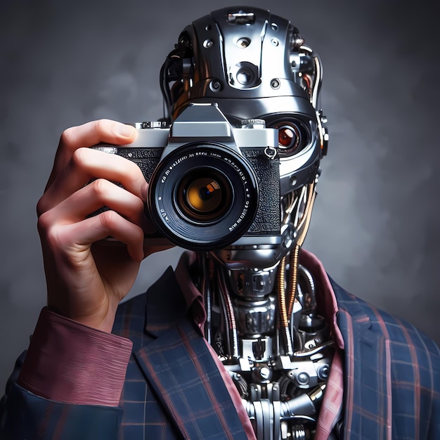 Foto cyborg entretenimento cantor rádio fotógrafo robô no trabalho ai ética